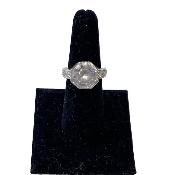 Sterling Silver 925 Art Deco Octagon CZ Ring Size 6.5 NWT - Picture 1 of 5